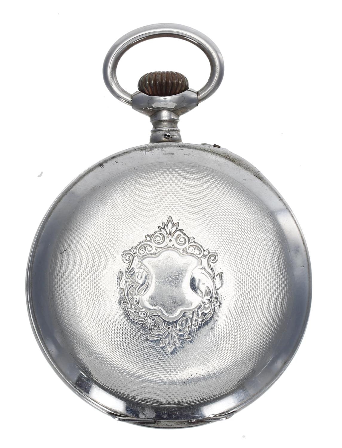 White metal 'Jump Hour' pocket watch with 'Fly Back' minutes, bar lever movement with compensated - Image 5 of 5