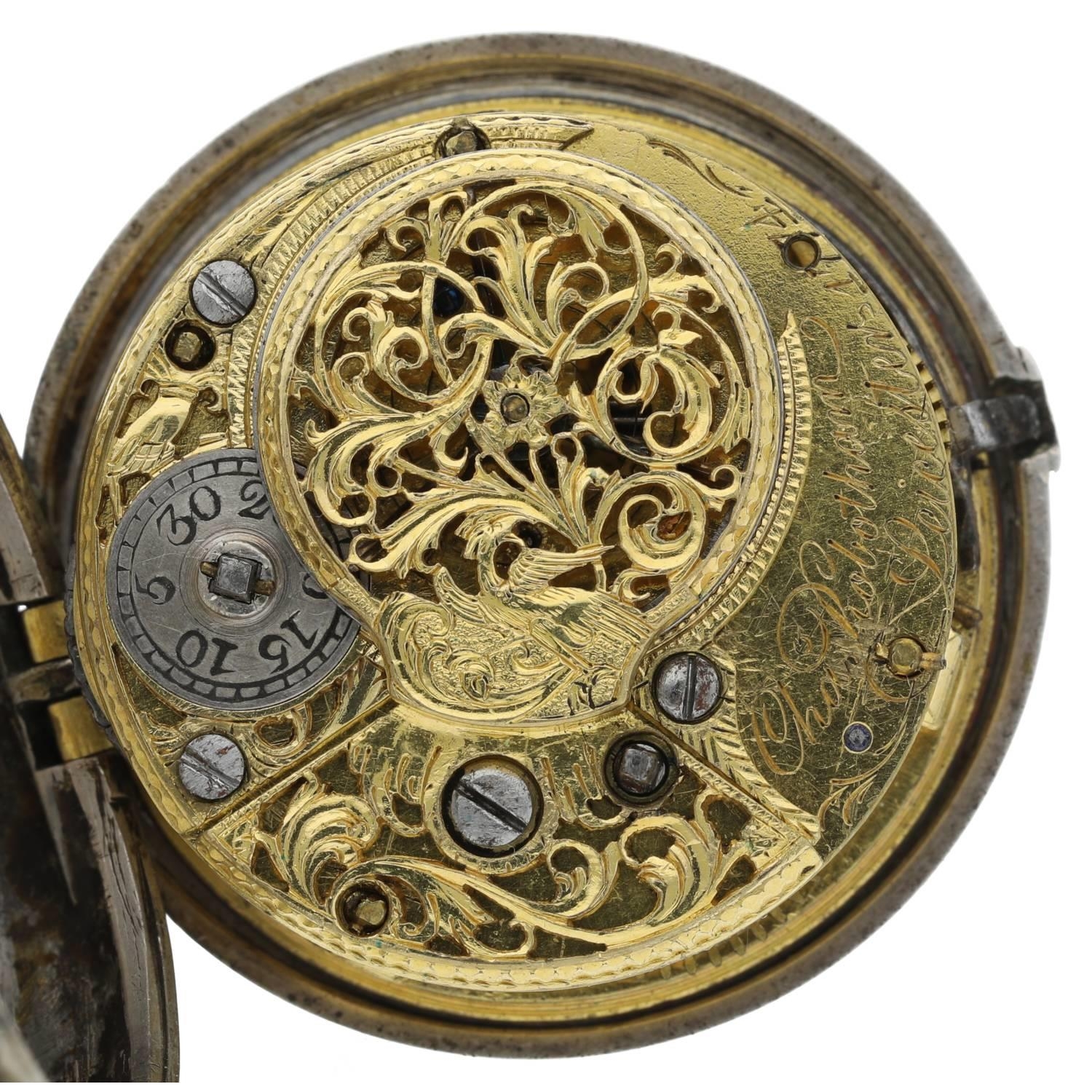 Chas. Robotham, Leicester - English 18th century silver pair cased verge pocket watch, London - Bild 4 aus 10