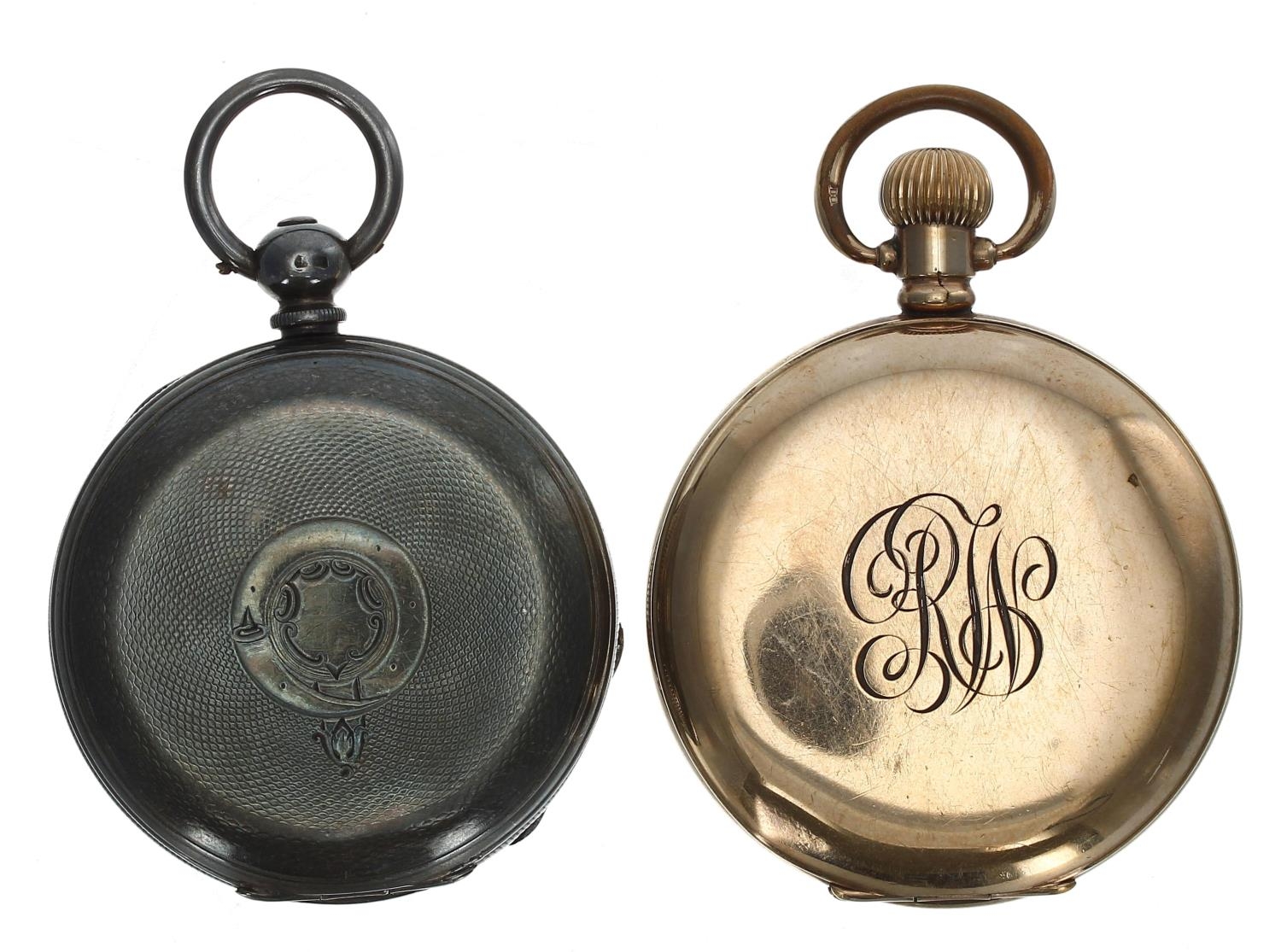 Swiss gold plated lever hunter pocket watch, unsigned movement, hinged cuvette, Roman numeral - Image 2 of 4