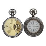 Waterbury Watch Co. Series N duplex white metal fob watch, signed movement, signed Roman numeral