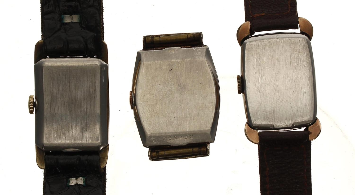 Three rectangular gold plated and stainless steel gentleman's wristwatches to include Earlington, - Image 2 of 2