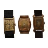 Three rectangular gold plated and stainless steel gentleman's wristwatches to include Earlington,