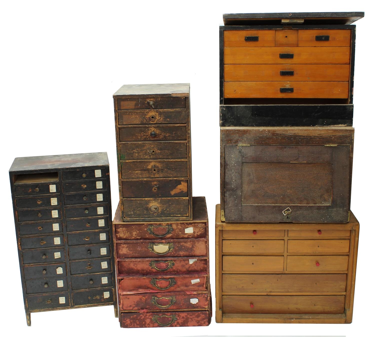 Six assorted storage chests