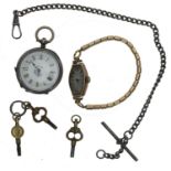 9ct wire-lug lady's wristwatch, silvered dial, later rolled gold expanding bracelet, 13.7gm, 16mm (