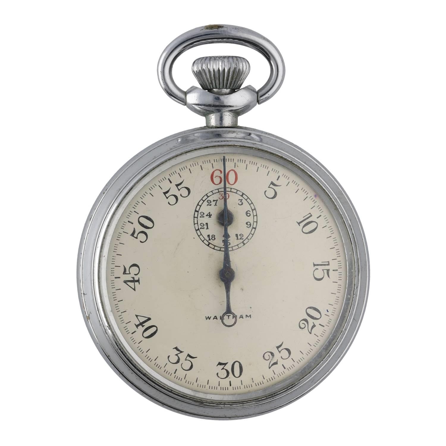 Waltham Military issue 1/5 SEC. T.P. chrome cased stopwatch, signed dial, the case stamped '^F181