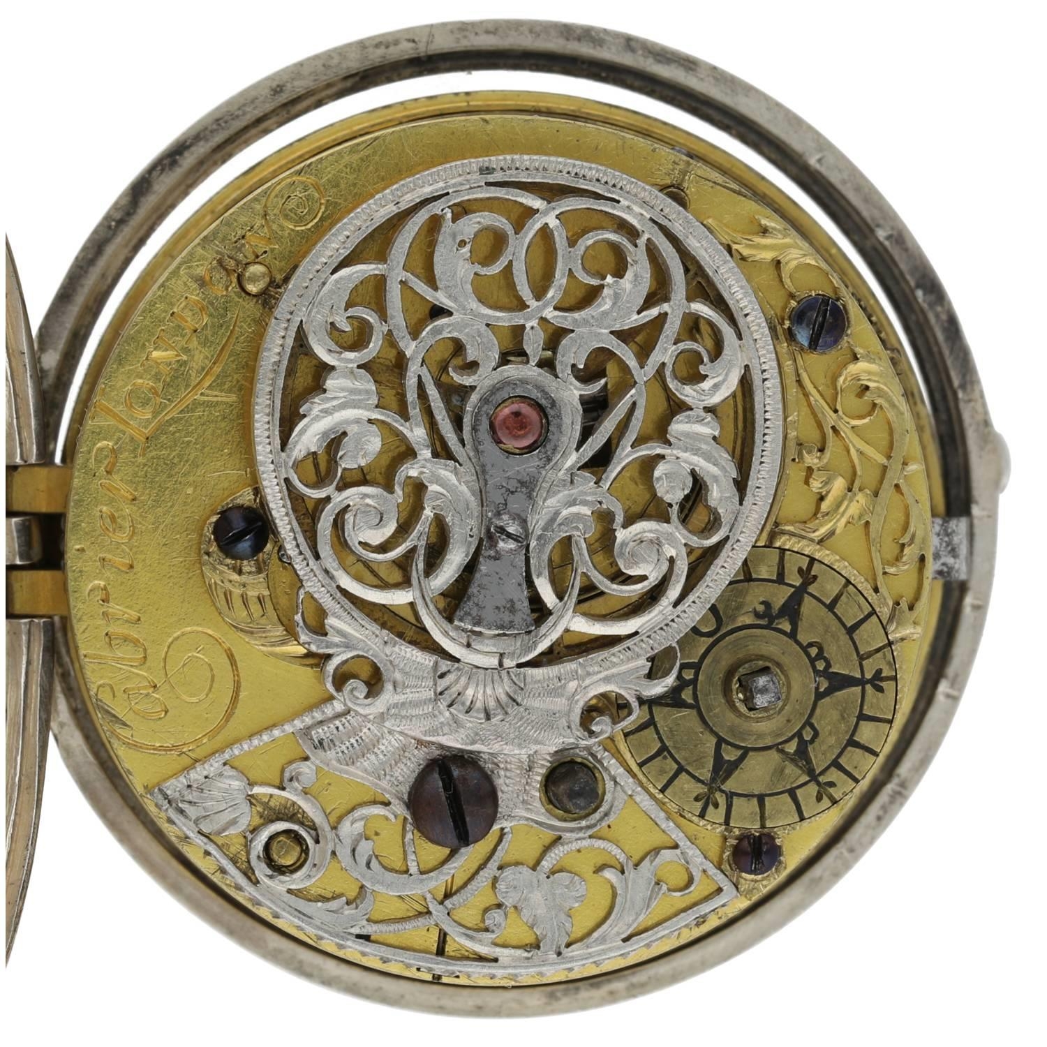 Charles Carbier, London - early 18th century English silver pair cased verge pocket watch made for - Image 4 of 11