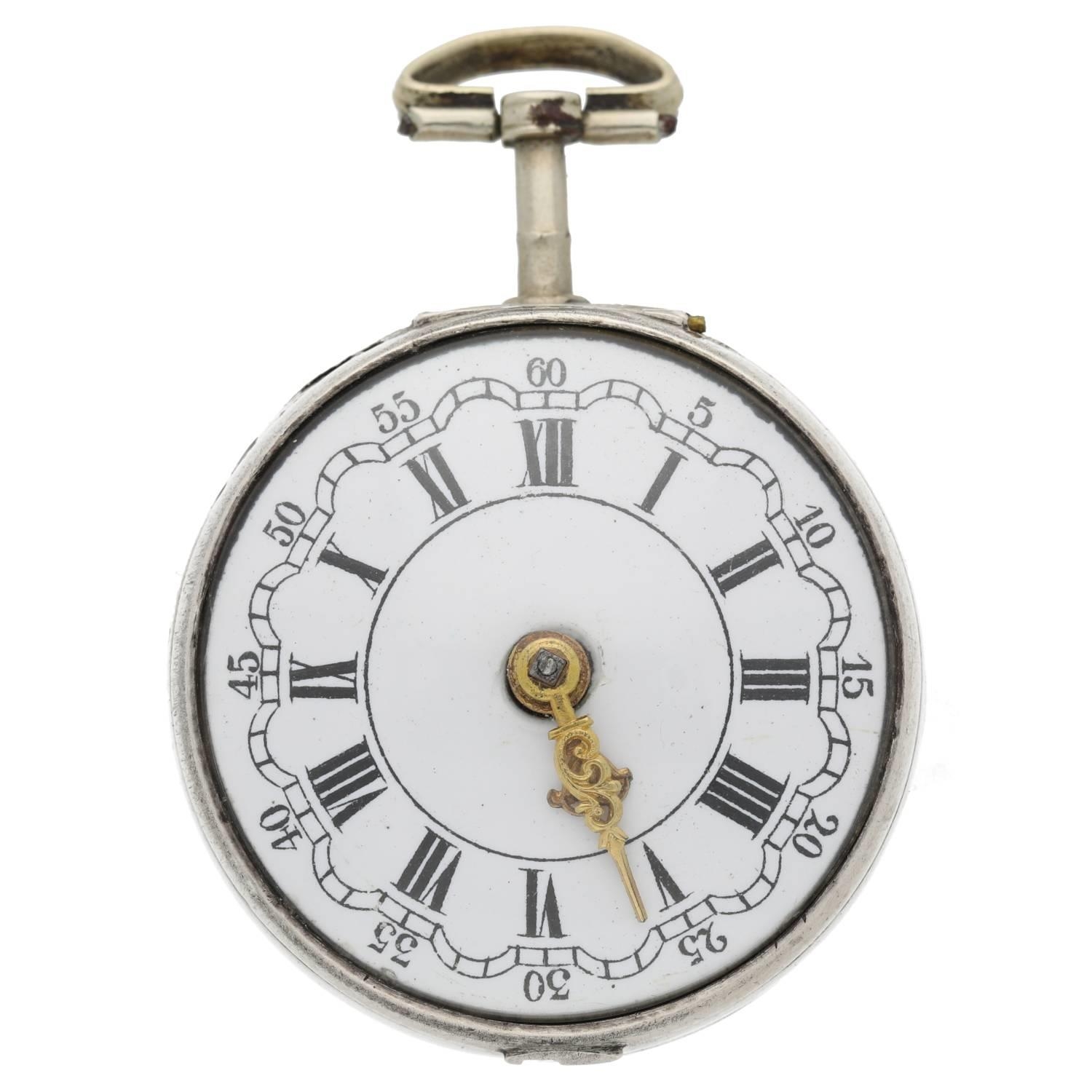Samson, London - George III English silver repoussé pair cased verge pocket watch, London 1785, - Image 3 of 10