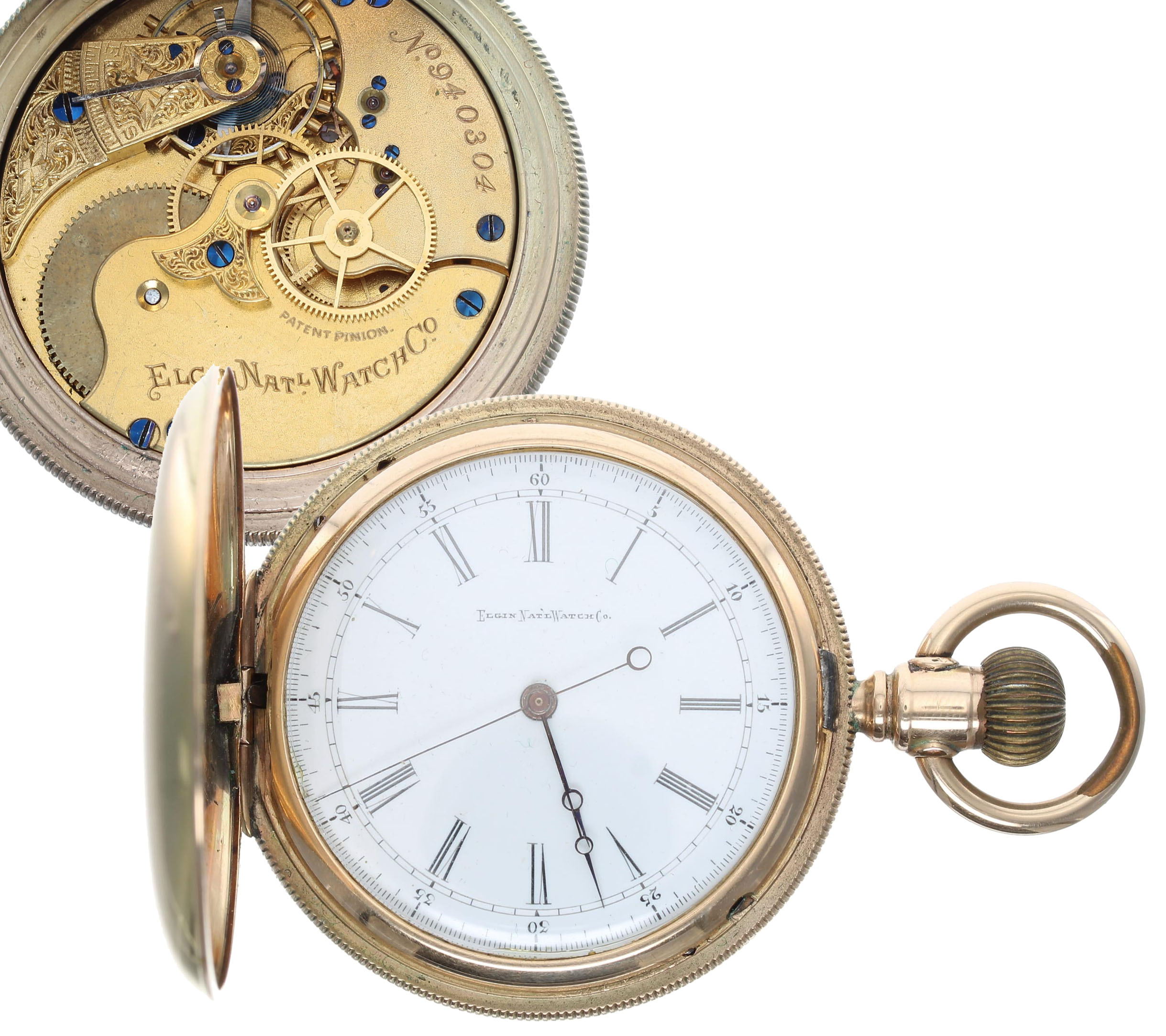 Elgin National Watch Co. centre seconds gold plated lever set hunter pocket watch, circa 1881,