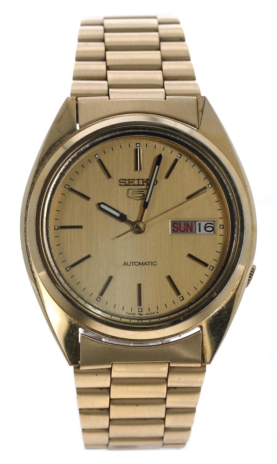 Seiko 5 automatic gold plated and stainless steel gentleman's wristwatch, reference no. 7009-3040,