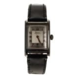 Doxa rectangular mid-size stainless steel gentleman's wristwatch, rectangular two-tone silvered dial