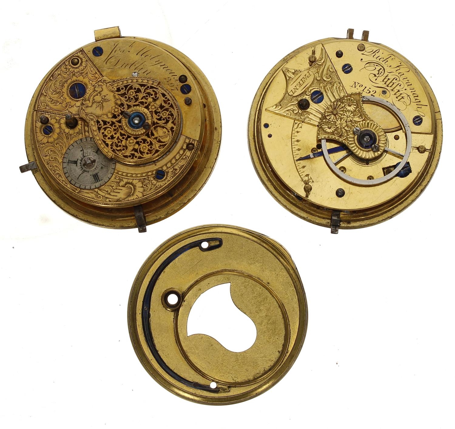 Rich Kavanagh, Dublin - Fusee rack lever pocket watch movement for repair, dust cover, enamel