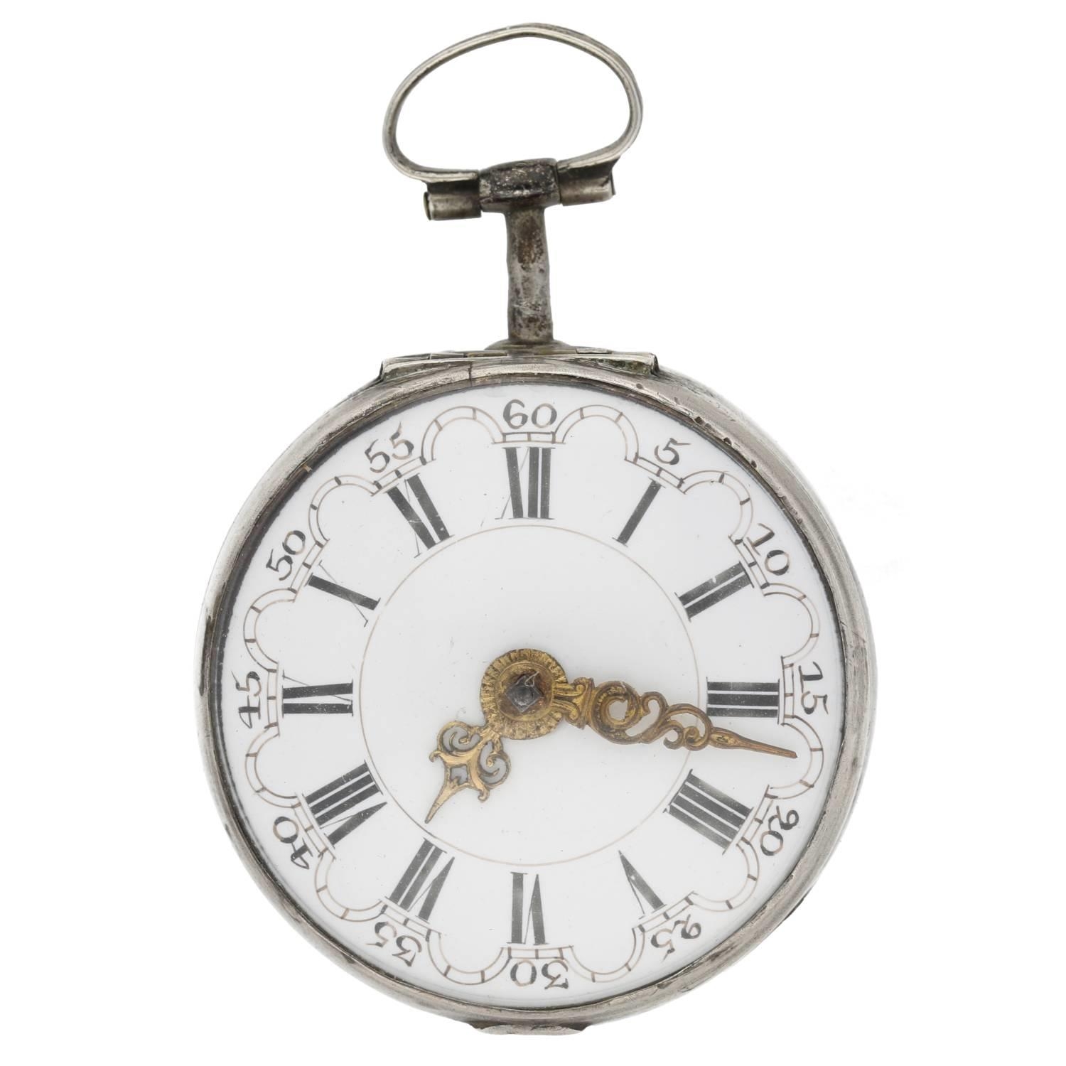 Samson, London - George III English silver repoussé pair cased verge pocket watch, signed fusee - Image 3 of 10