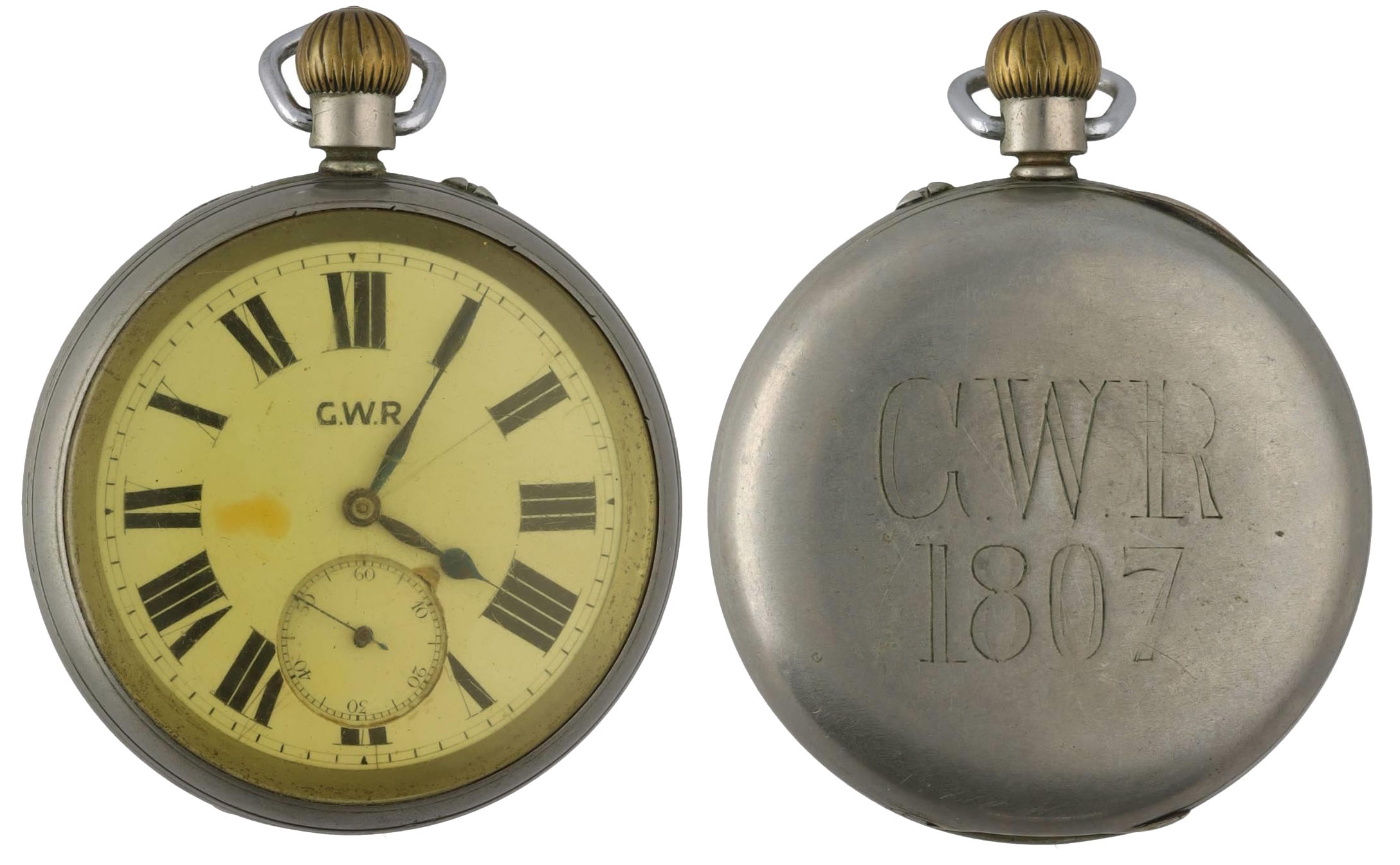 Great Western Railway (G.W.R) - Rotherhams nickel cased lever pocket watch, the movement signed