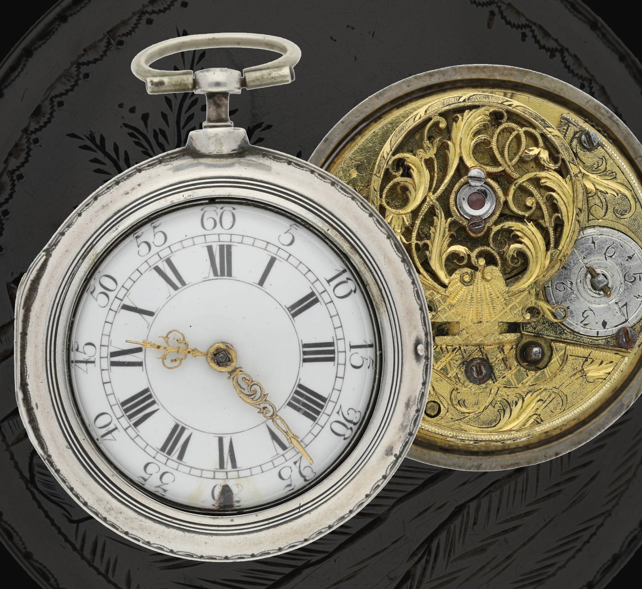 Tomson, London - English 18th century silver pair cased verge pocket watch, signed fusee movement,