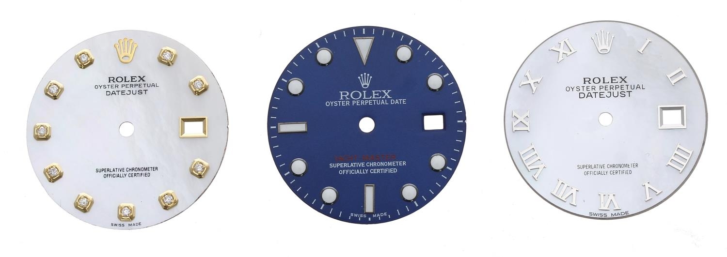 Rolex - Two Rolex Oyster Perpetual Datejust mother of pearl wristwatch dials; together with a