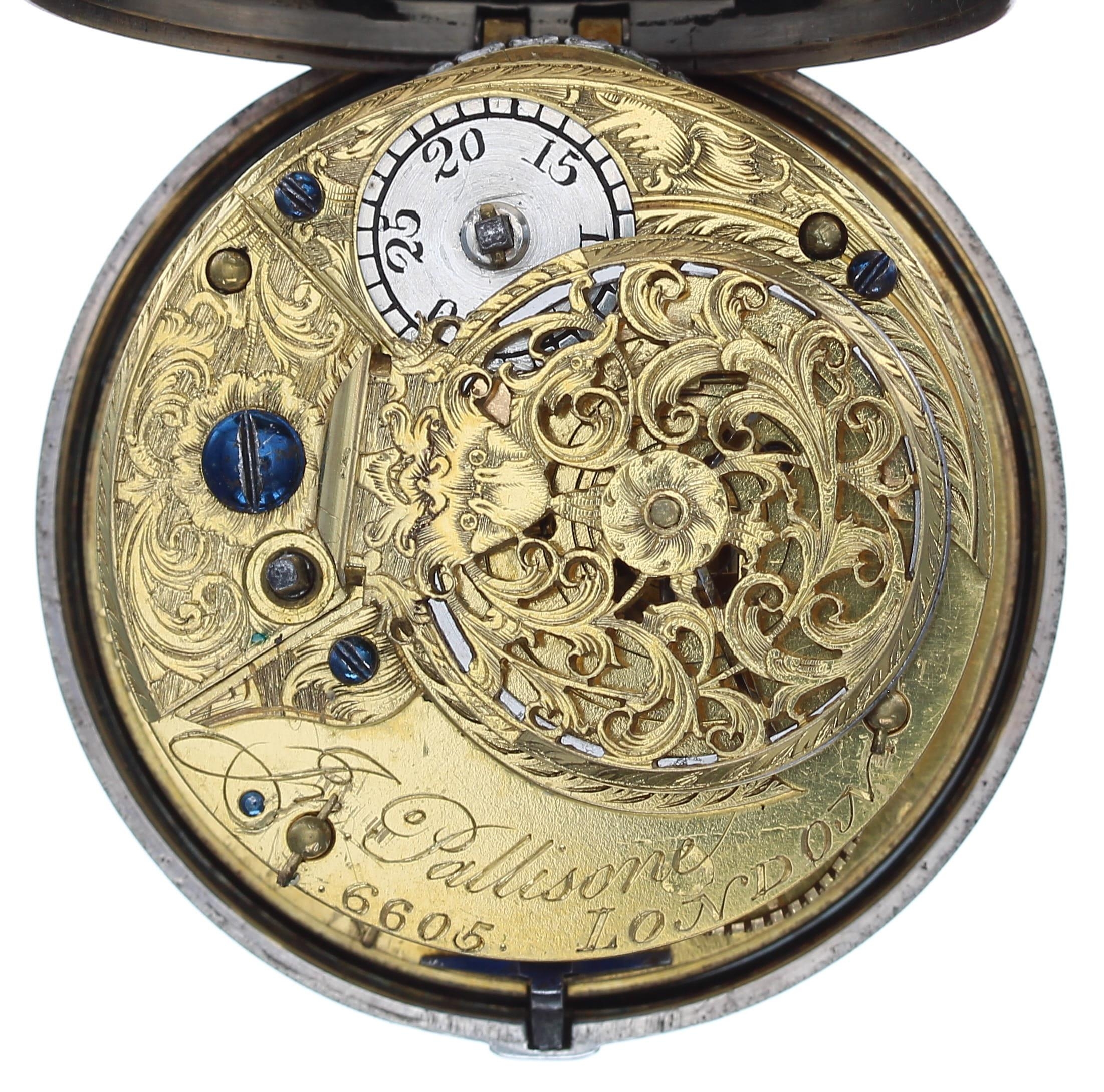 Jon Pallisone, London - George III silver pair cased verge pocket watch, London 1797, signed fusee - Bild 3 aus 6