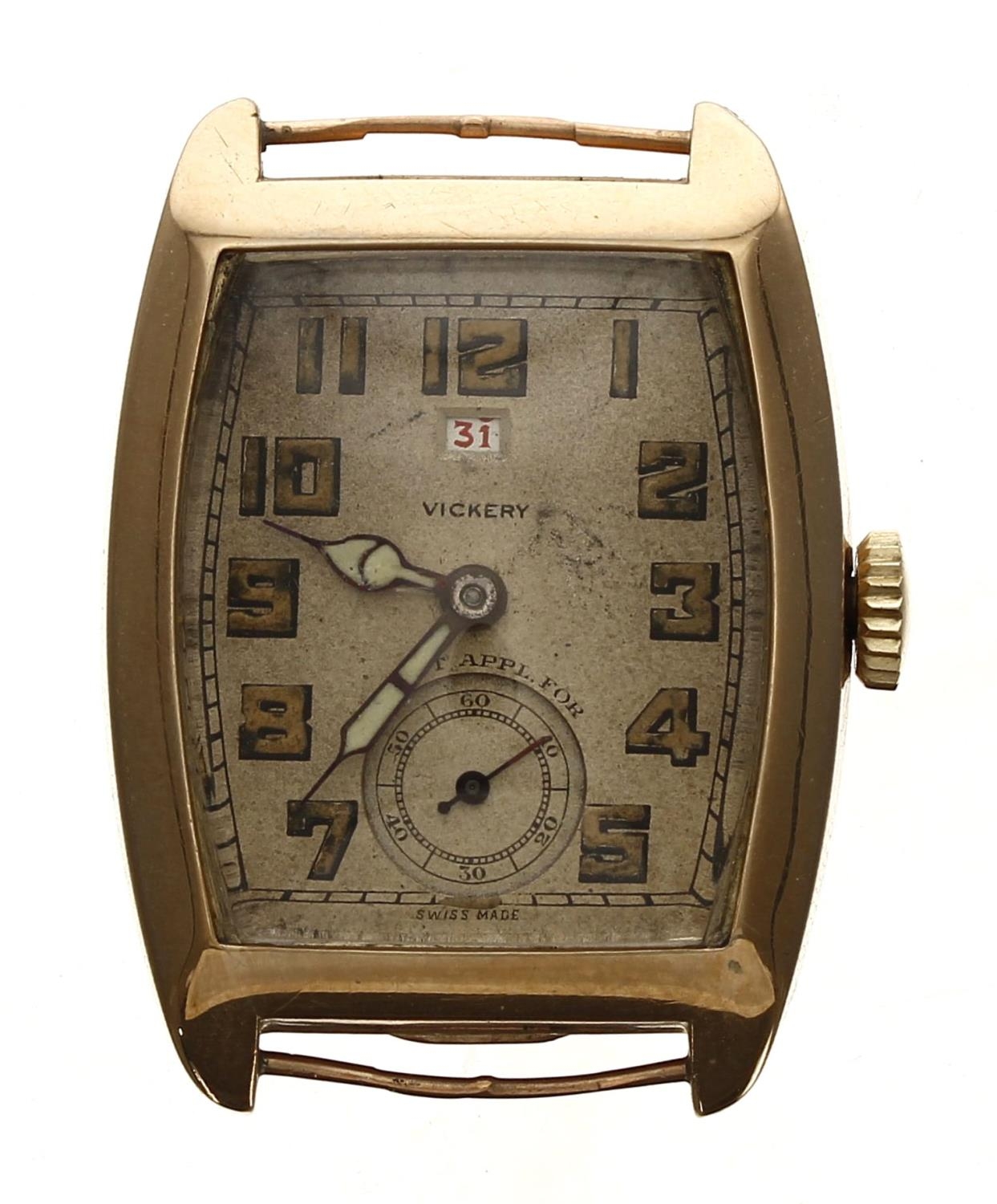 Marleys 9ct rectangular wire-lug gentleman's wristwatch, import hallmarks Glasgow 1930,  rectangular