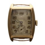 Marleys 9ct rectangular wire-lug gentleman's wristwatch, import hallmarks Glasgow 1930,  rectangular