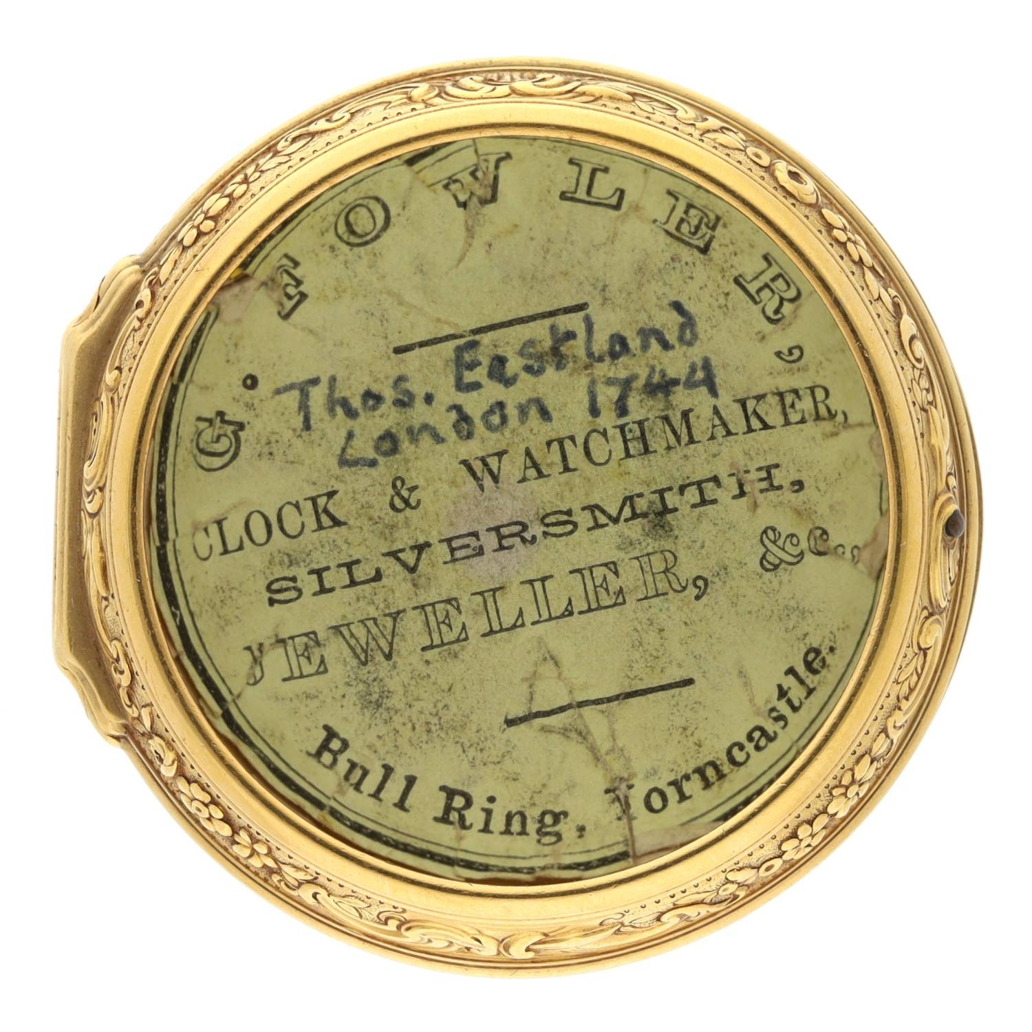 Thomas Eastland, London - Fine English mid-18th century gold verge repoussé pair cased pocket watch, - Image 9 of 9