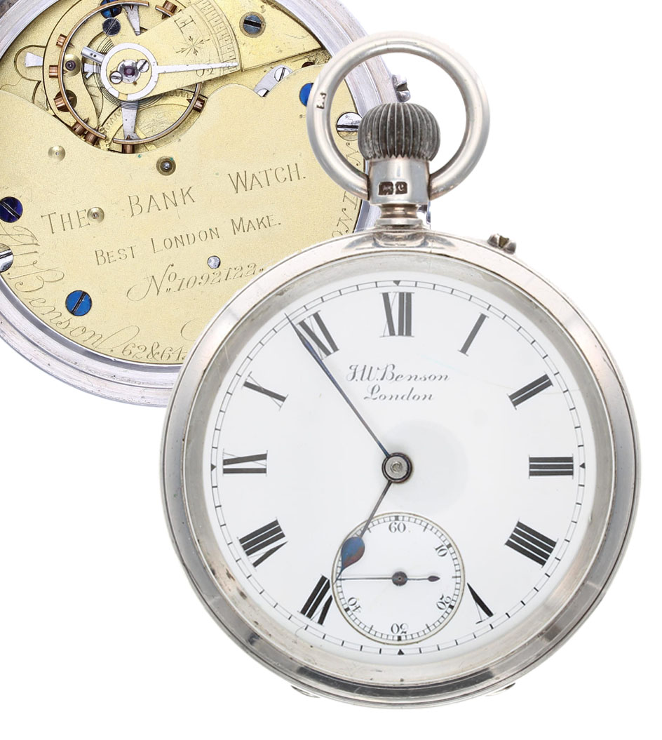 J.W. Benson 'The Bank Watch' - Edwardian silver lever pocket watch, London 1903, three quarter plate