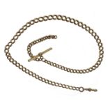 Good 18ct graduated curb link watch Albert chain, with 18ct T-bar and clasp, 48.9gm, 15.5'' long