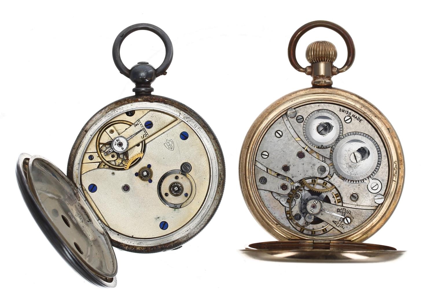 Swiss gold plated lever hunter pocket watch, unsigned movement, hinged cuvette, Roman numeral - Image 4 of 4
