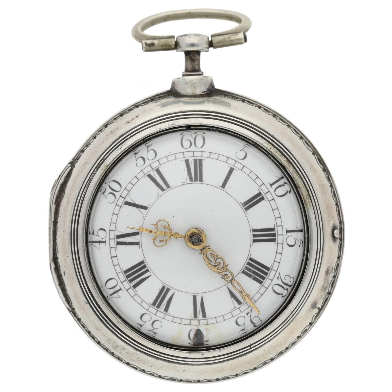Tomson, London - English 18th century silver pair cased verge pocket watch, signed fusee movement, - Image 2 of 7