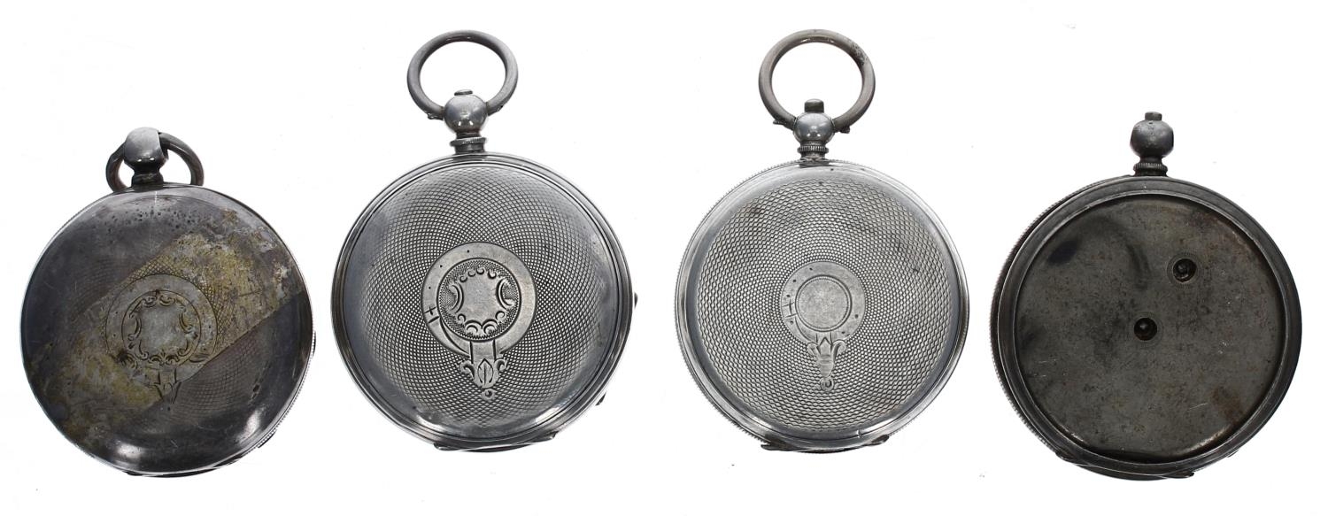 American Waltham silver lever pocket watch for repair; together with three silver cylinder pocket - Image 2 of 2