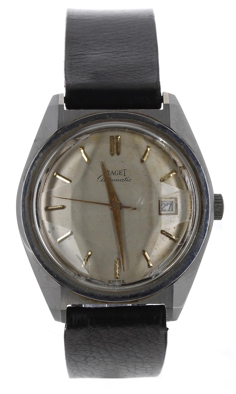 Piaget automatic stainless steel gentleman's wristwatch, circa 1950s, circular silvered dial with
