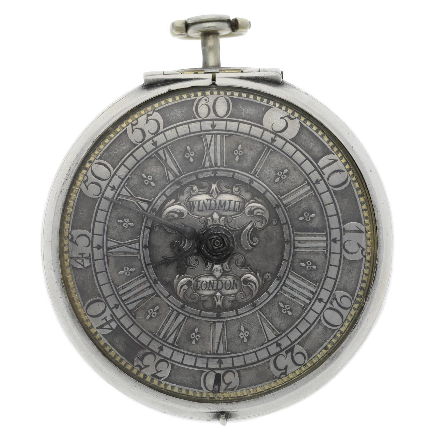 Windmills, London - English early 18th century silver pair cased verge pocket watch, circa 1705, the - Image 3 of 11