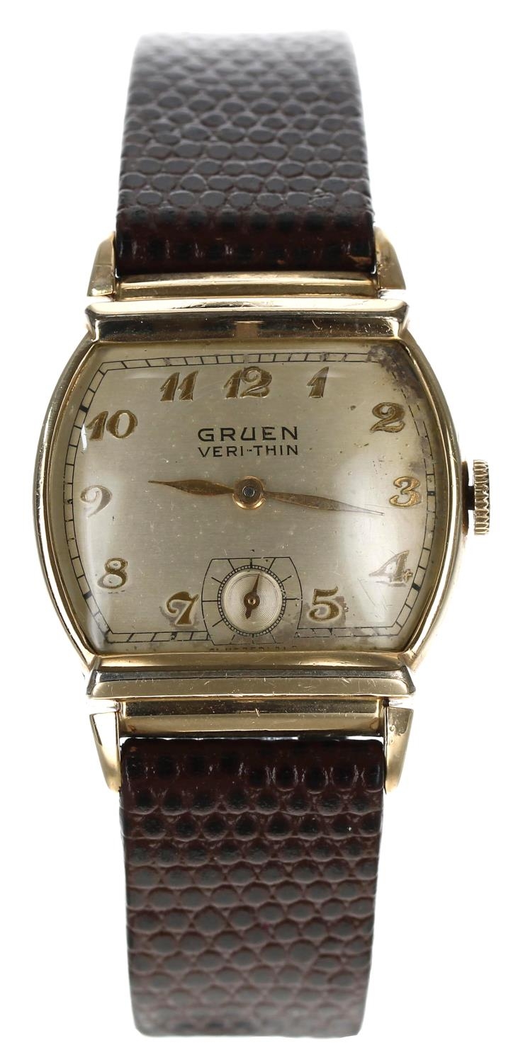 Gruen Veri-Thin mid-size gold plated and stainless steel gentleman's wristwatch, silvered dial