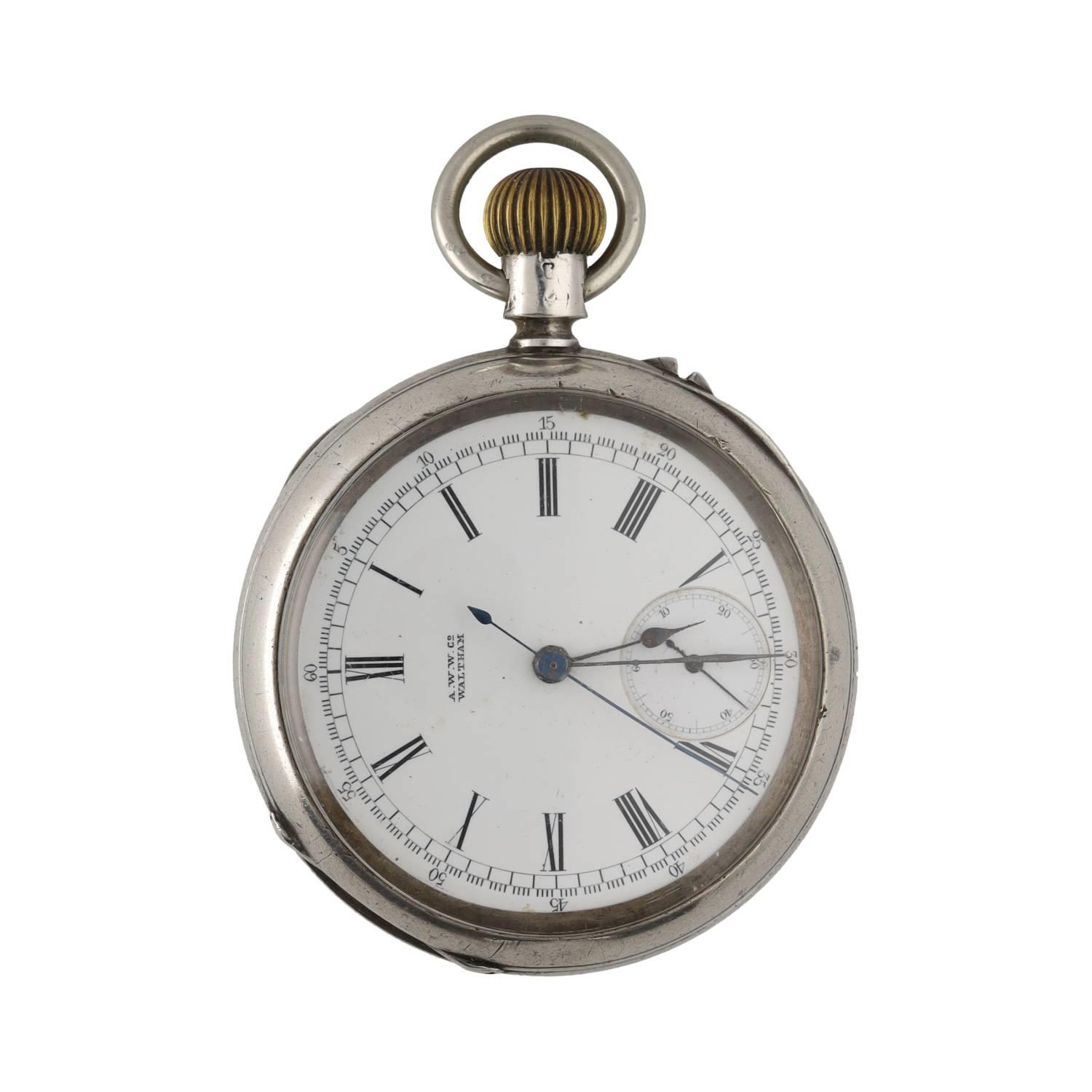 American Waltham silver chronograph lever pocket watch, circa 1886, serial no. 3127355, signed - Image 2 of 4