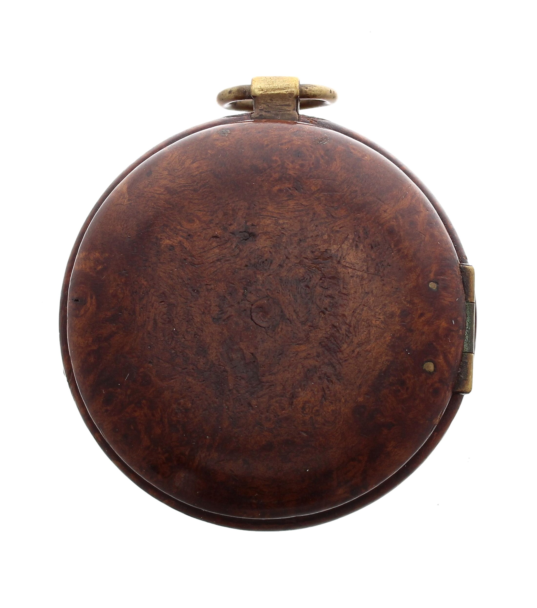 Thos. Power, St Alban - unusual English 18th century verge burr wood cased pocket watch, the fusee - Image 5 of 5