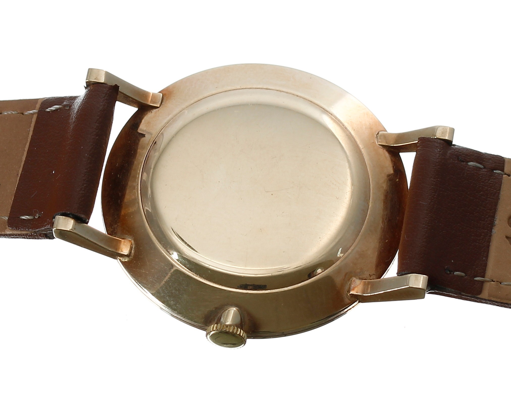 Elco 9ct gentleman's wristwatch, London 1960, circular silvered dial with gilt baton markers, gilt - Bild 2 aus 3