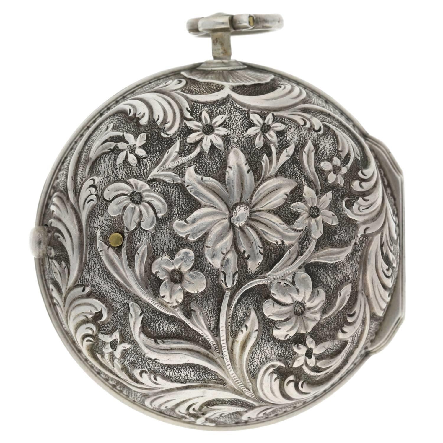 George Prior, London - English 18th century silver repoussé pair cased verge pocket watch for the - Image 8 of 11