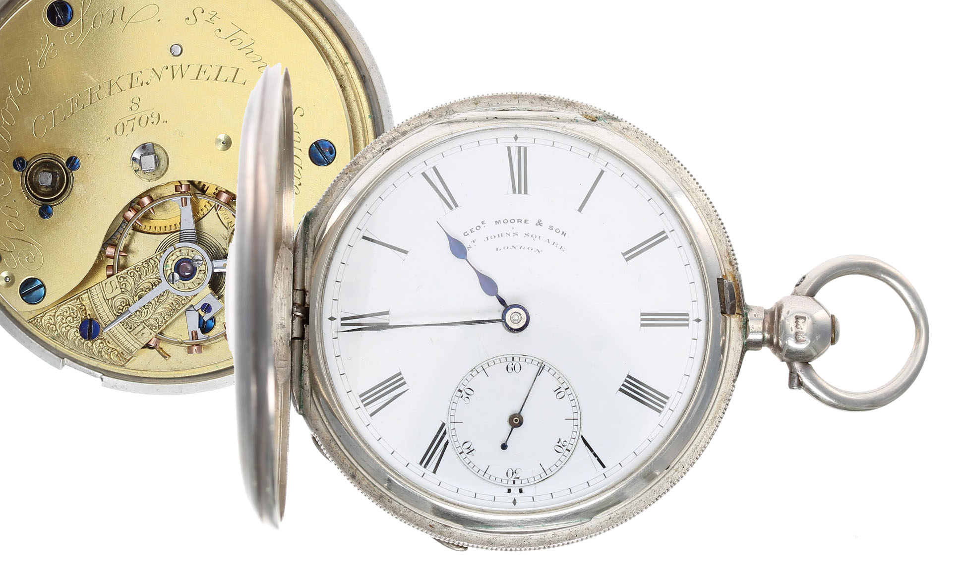 Geo’e Moore, Clerkenwell - early 20th century silver fusee lever half hunter pocket watch, London