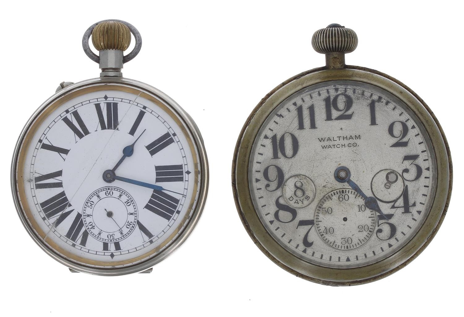 Longines Baume nickel cased Goliath pocket watch, the movement signed Longines Baume with plain - Image 5 of 7
