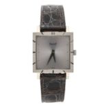 Piaget 18ct white gold square cased wristwatch, reference no. 937, case no. 191xxx, square grey