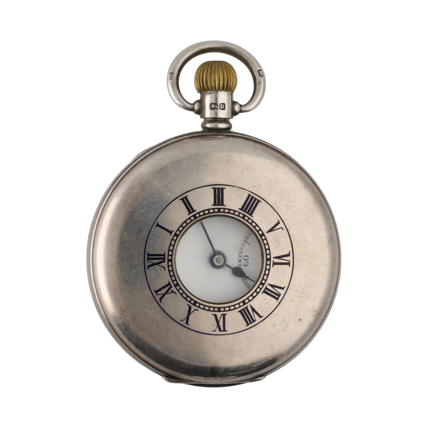 Swiss silver lever half hunter pocket watch, Birmingham 1928, 15 jewel 3 adjustments movement with - Image 2 of 4