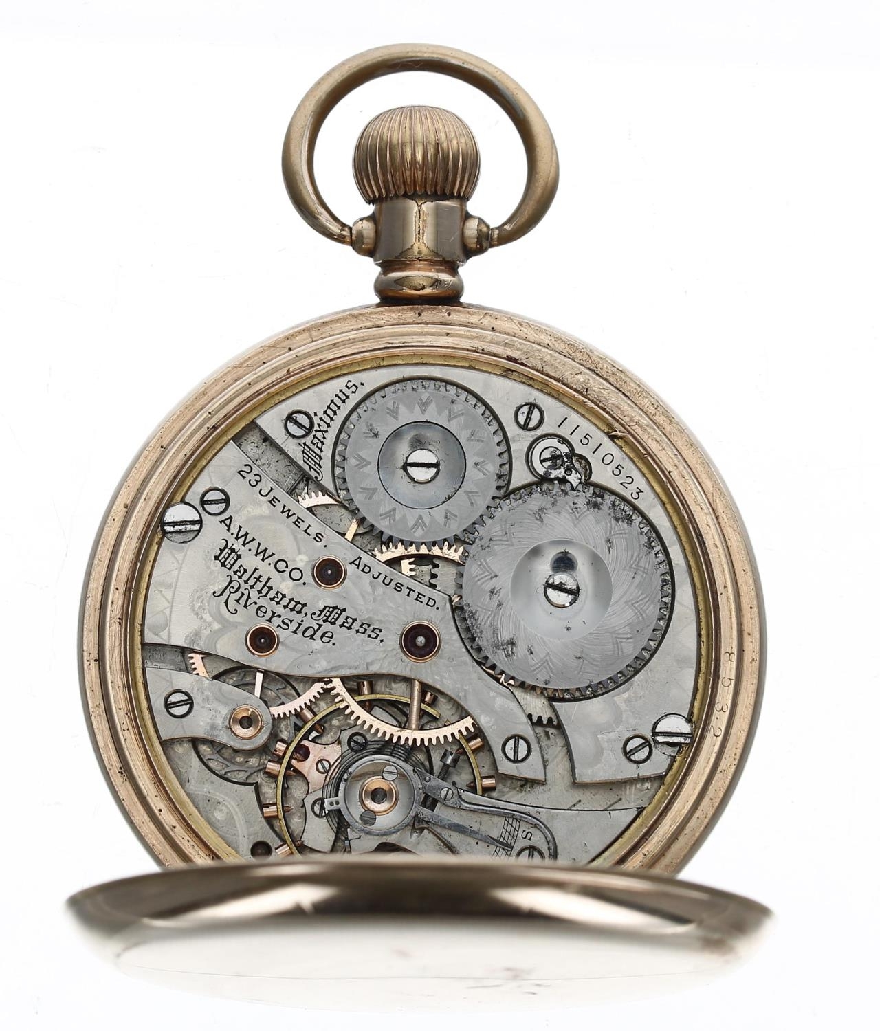American Waltham 'Riverside Maximus' gold plated lever pocket watch, circa 1902, serial no. - Image 3 of 4