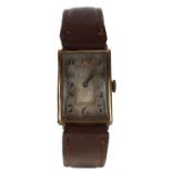 Swiss 9ct wire-lug rectangular gentleman's wristwatch, import hallmarks Edinburgh 1925,