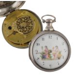 Bullingford, Liverpool - George III silver verge pair cased pocket watch with polychrome dial,