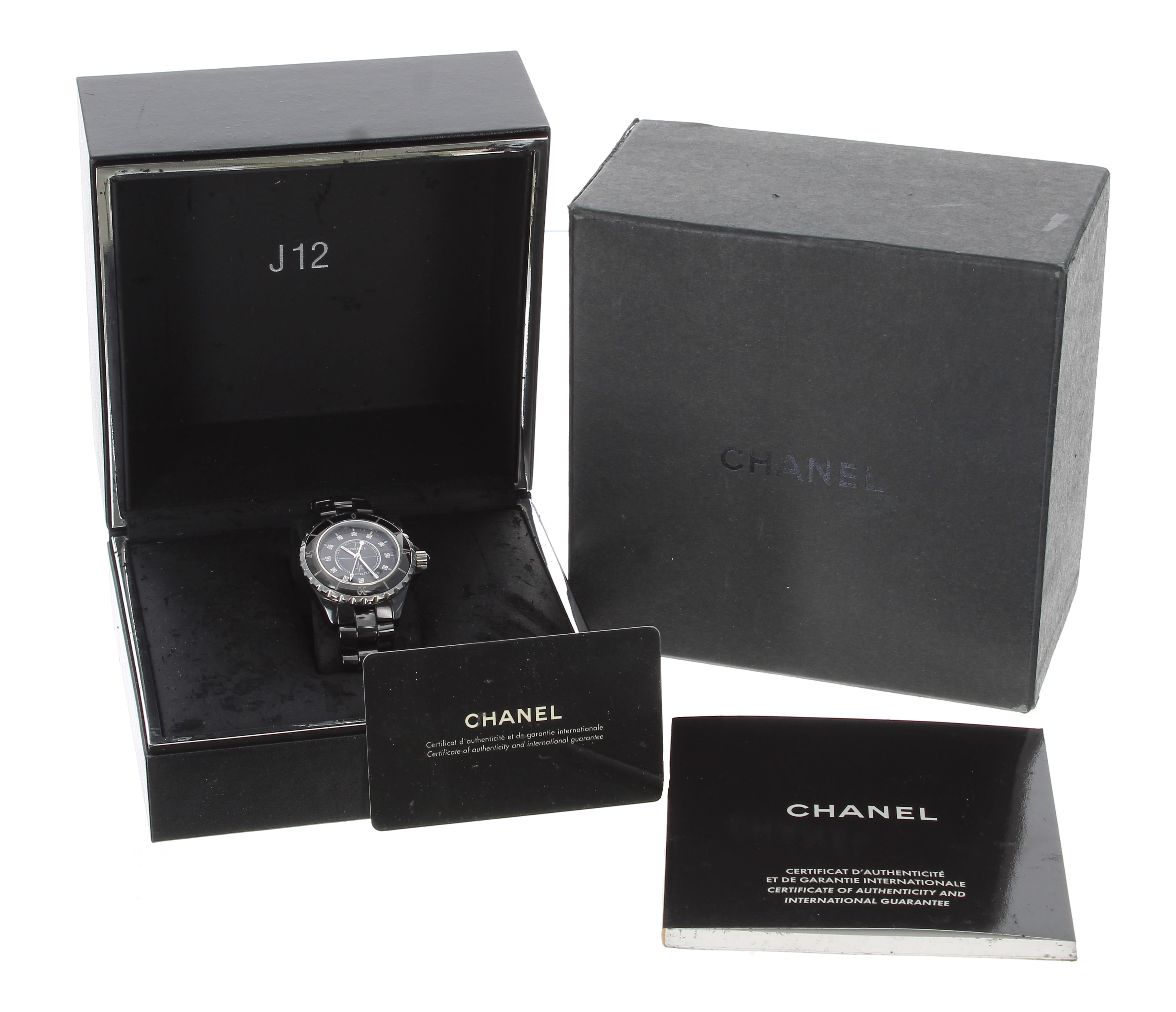 Chanel J12 black ceramic and stainless steel lady's wristwatch, reference no. H1625, serial no. I. - Bild 2 aus 3