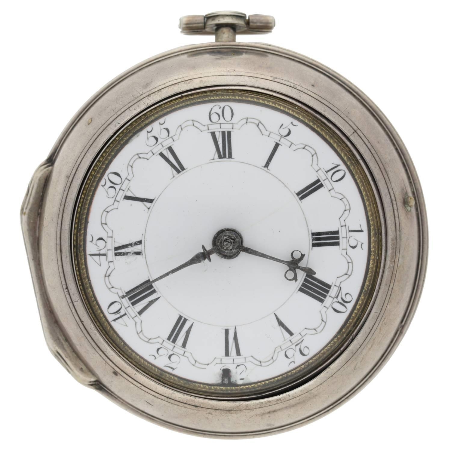 Samuel Weldon, London - English 18th century silver pair cased verge pocket watch, signed fusee - Image 2 of 11