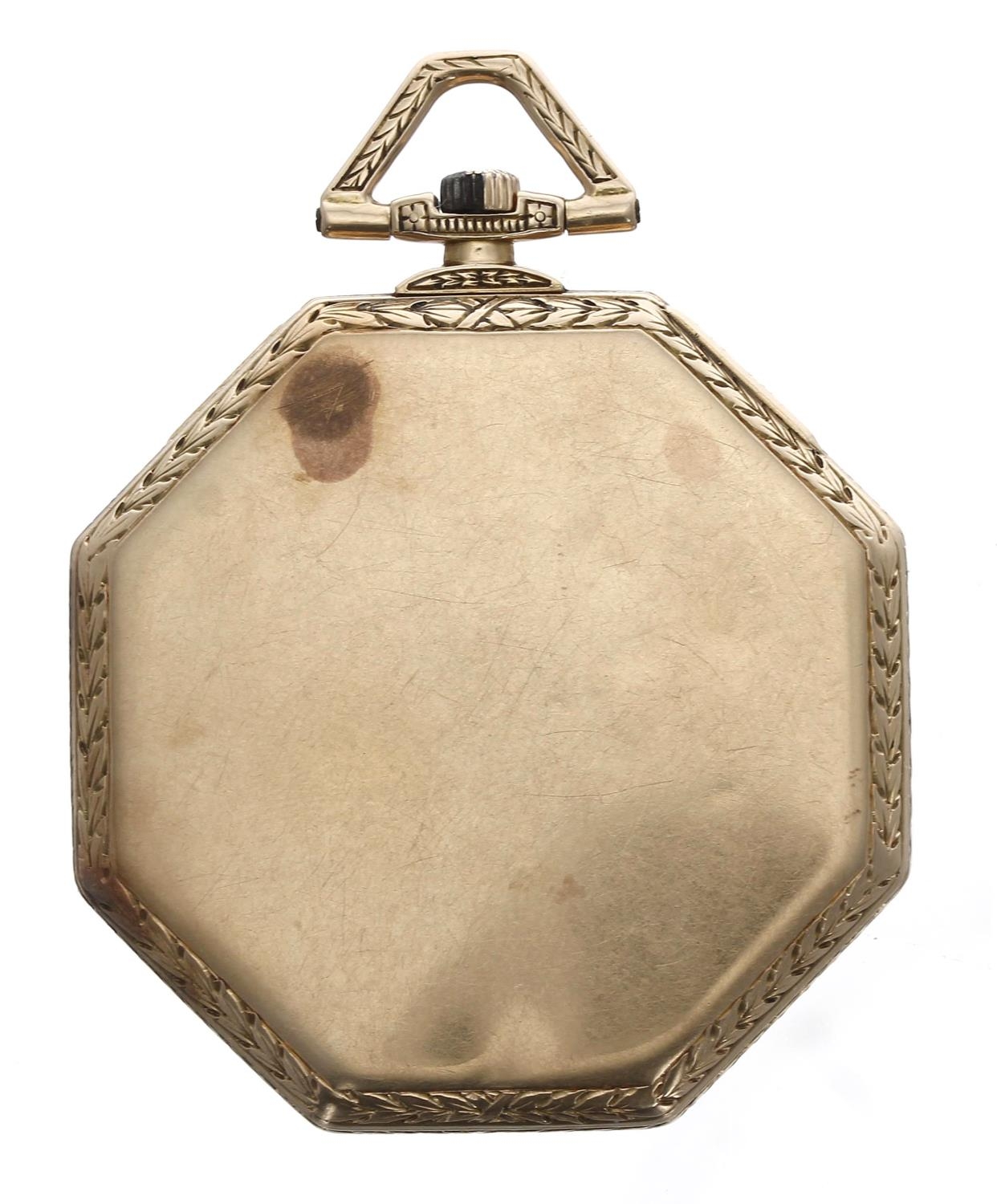 Swiss 14ct lever dress pocket watch, unsigned movement, no. 13724600, gilt dial with Arabic - Bild 4 aus 4