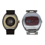 Helsa digital 'Jump Hour' stainless steel wristwatch, burgundy dial, later bracelet, 38mm;