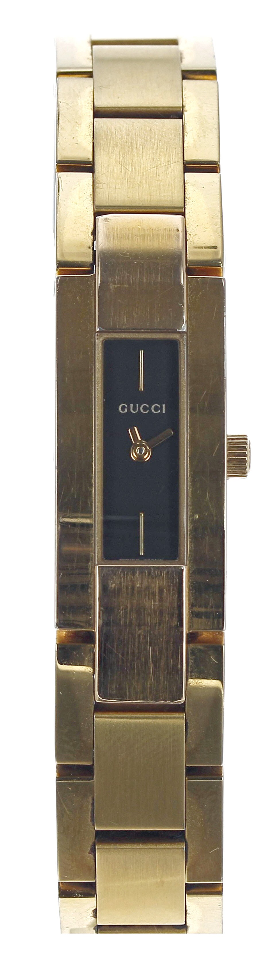 Gucci gold plated lady's wristwatch, reference no. 4600L, rectangular black dial, quartz, 13mm