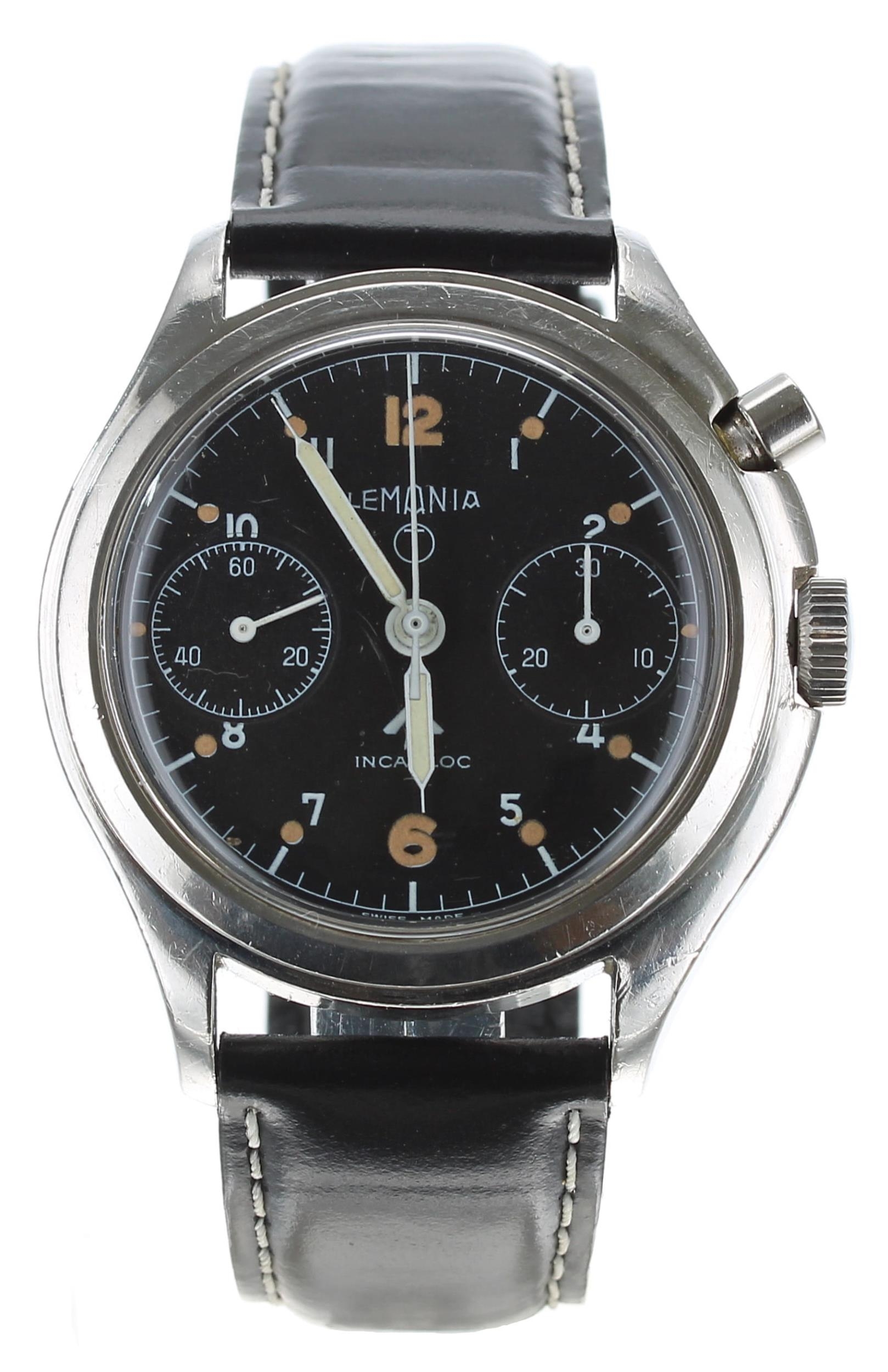 Rare Lemania British Ministry of Aviation Pilot's single button chronograph stainless steel