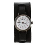 French silver wire-lug cylinder wristwatch, case no. 142801, circular enamel dial with Arabic