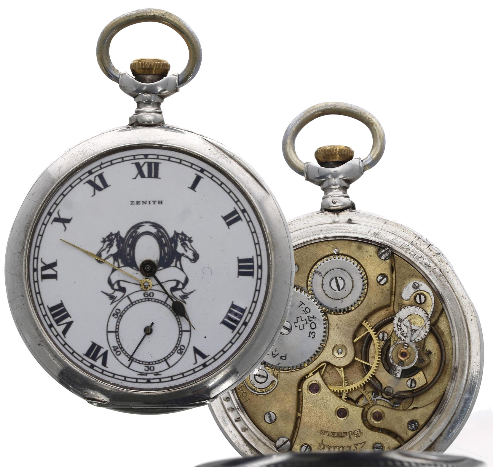 Zenith - silver (0.800) lever pocket watch of Equine interest, signed 15 jewel movement, no.